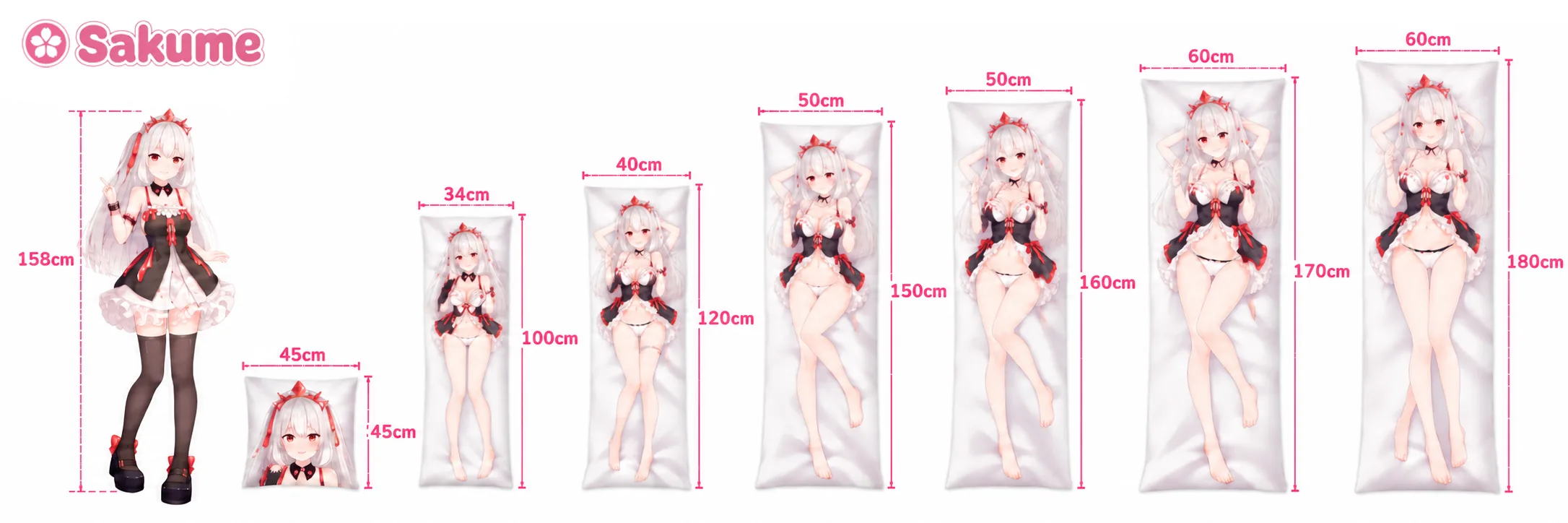 Comparaison à l’échelle des tailles de dakimakura