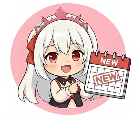 Mascotte Sakume montrant un calendrier de nouveautés