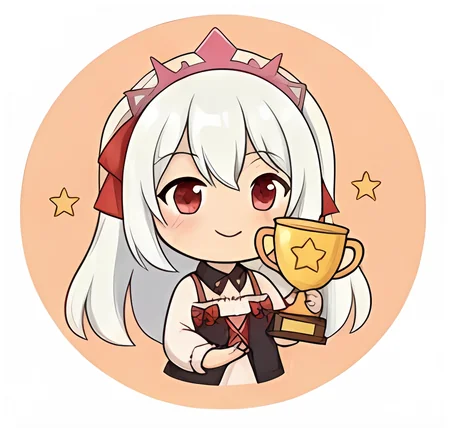 Mascotte Sakume tenant un trophée